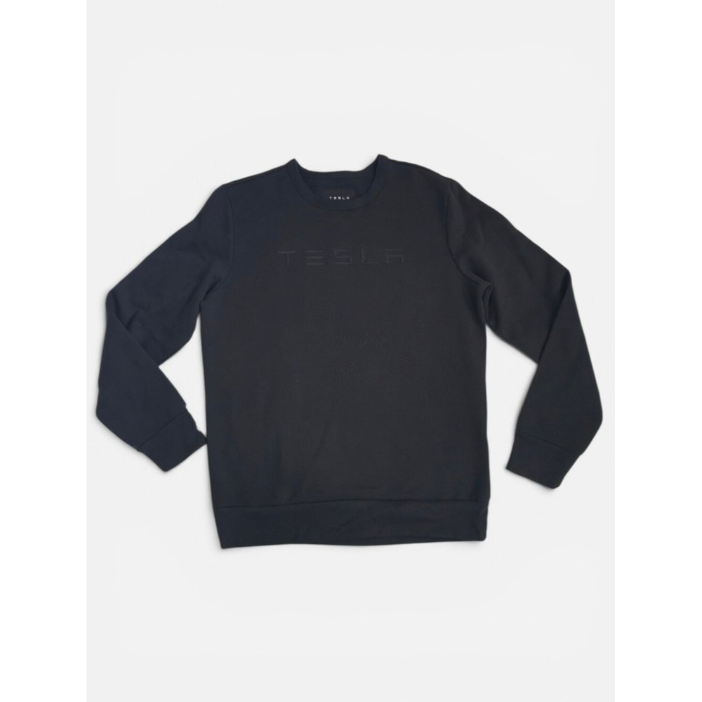 Tesla Black Sweatshirt Crewneck Embossed Logo Streetwear Pullover Men's Medium